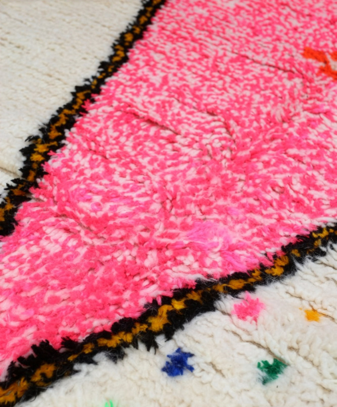 Custom Authentic Azilal Rug - Abstract Geometric &amp; Pink Diamond Confetti Motif
