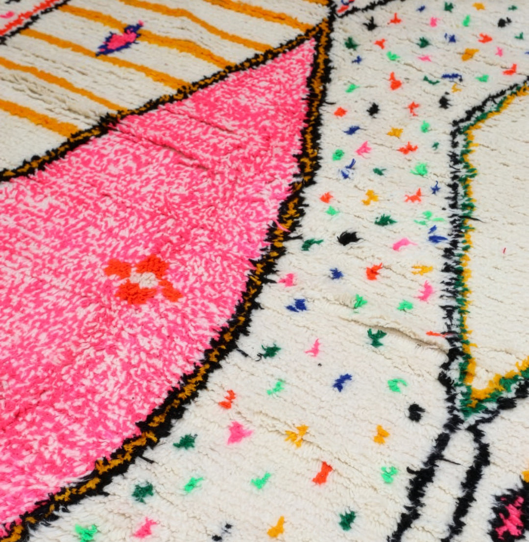 Custom Authentic Azilal Rug - Abstract Geometric &amp; Pink Diamond Confetti Motif