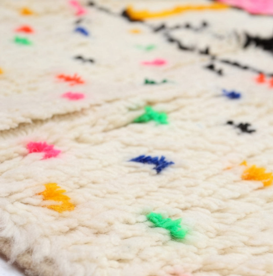 Custom Authentic Azilal Rug - Abstract Geometric &amp; Pink Diamond Confetti Motif