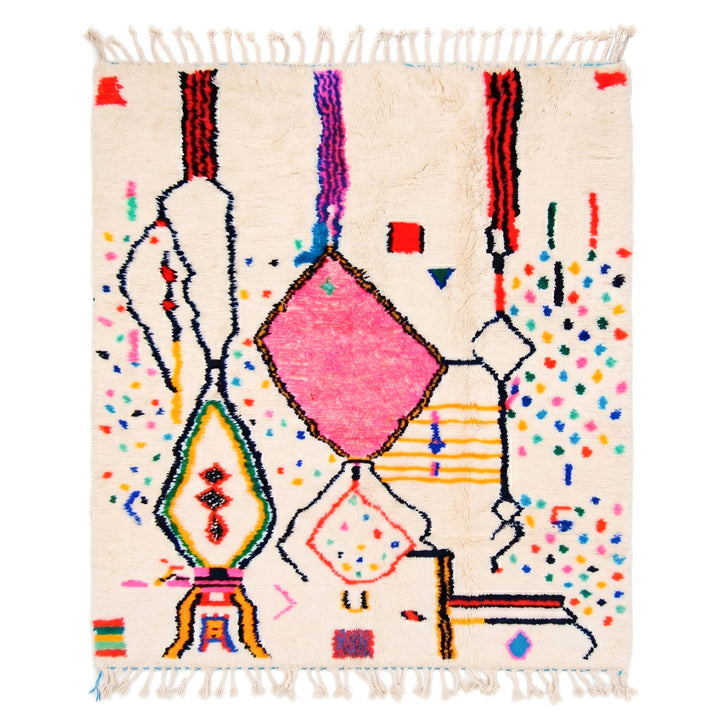 Tapis Azilal Authentique Sur Mesure - Art Linéaire Abstrait &amp; Motif Losange Rose