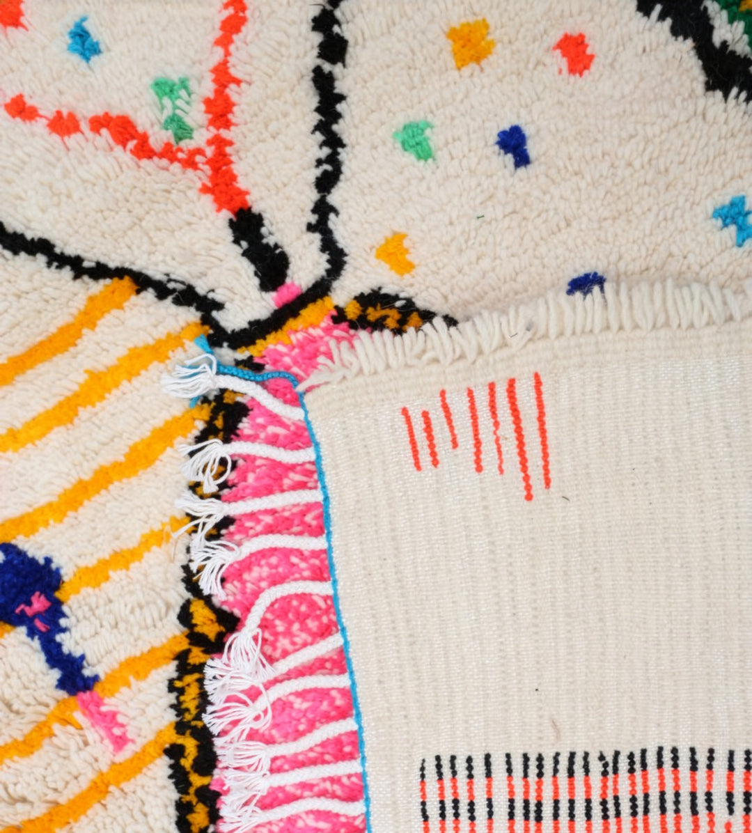 Tapis Azilal Authentique Sur Mesure - Art Linéaire Abstrait &amp; Motif Losange Rose
