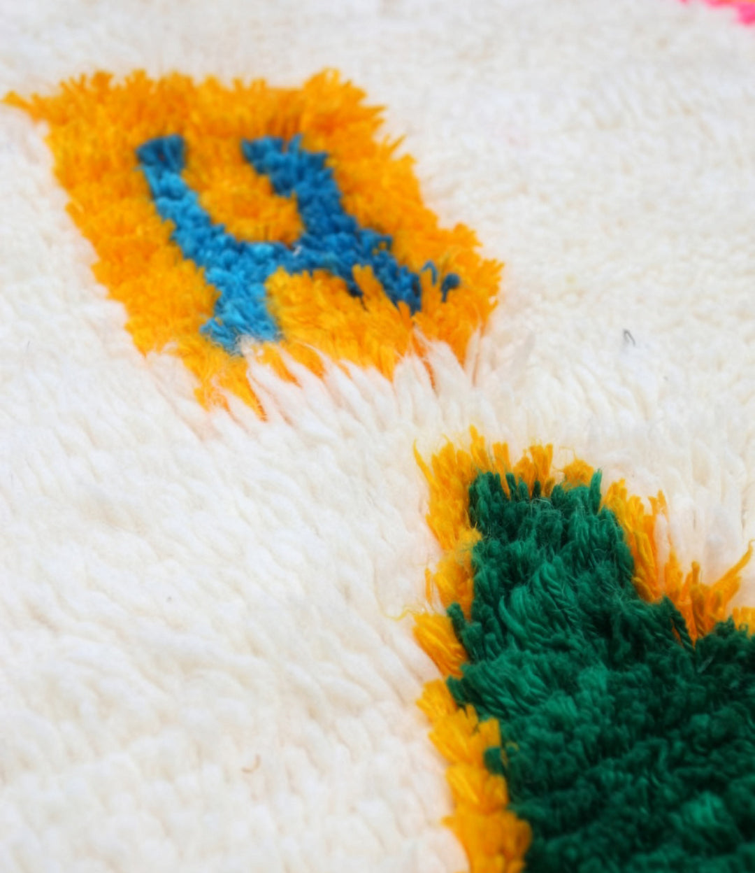 Custom Authentic Azilal Rug - Scattered Geometric &amp; Yellow Border Motif