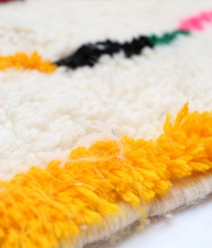Custom Authentic Azilal Rug - Scattered Geometric &amp; Yellow Border Motif