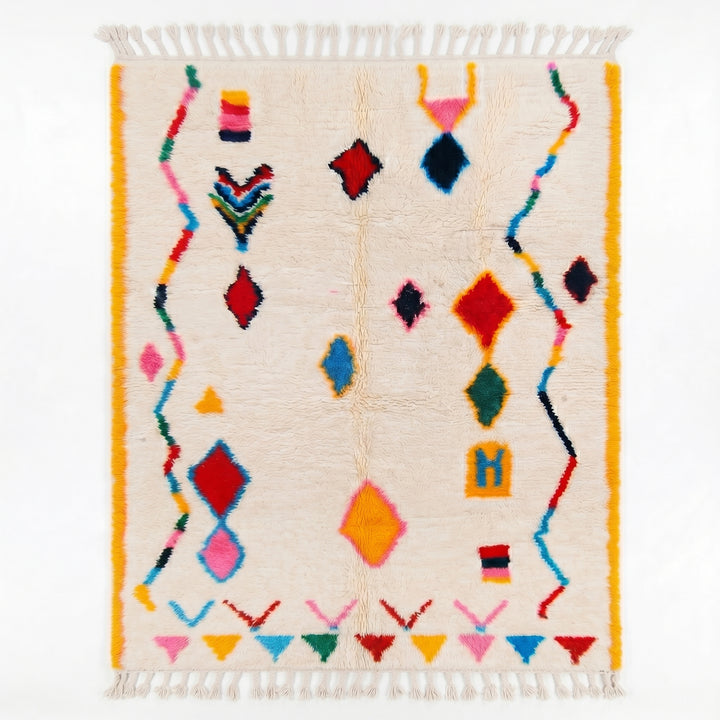 Custom Authentic Azilal Rug - Scattered Geometric &amp; Yellow Border Motif