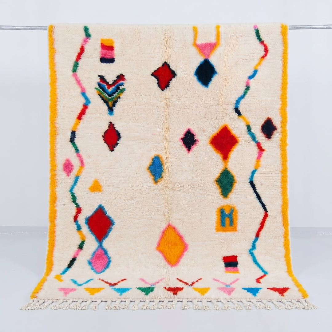 Custom Authentic Azilal Rug - Scattered Geometric &amp; Yellow Border Motif