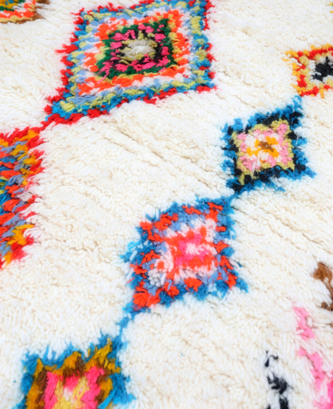 Custom Authentic Azilal Rug - Vibrant Geometric Diamonds &amp; Chevron Motif