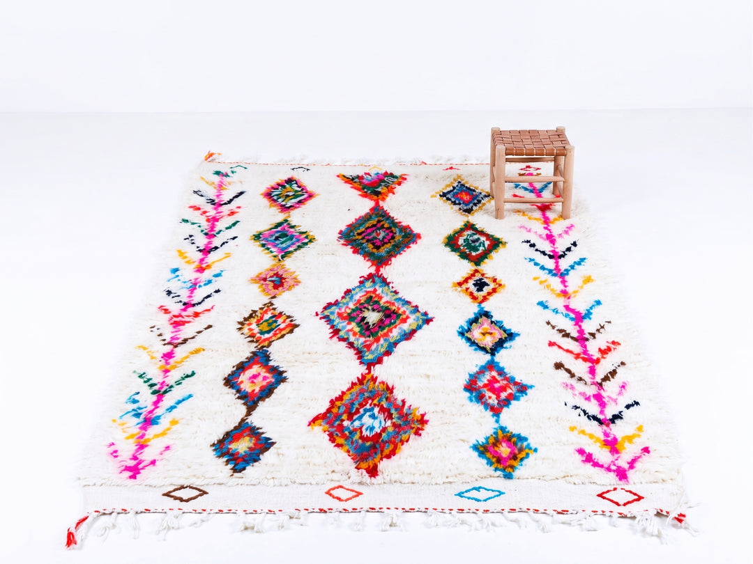 Custom Authentic Azilal Rug - Vibrant Geometric Diamonds &amp; Chevron Motif