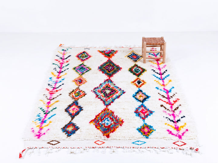 Custom Authentic Azilal Rug - Vibrant Geometric Diamonds &amp; Chevron Motif