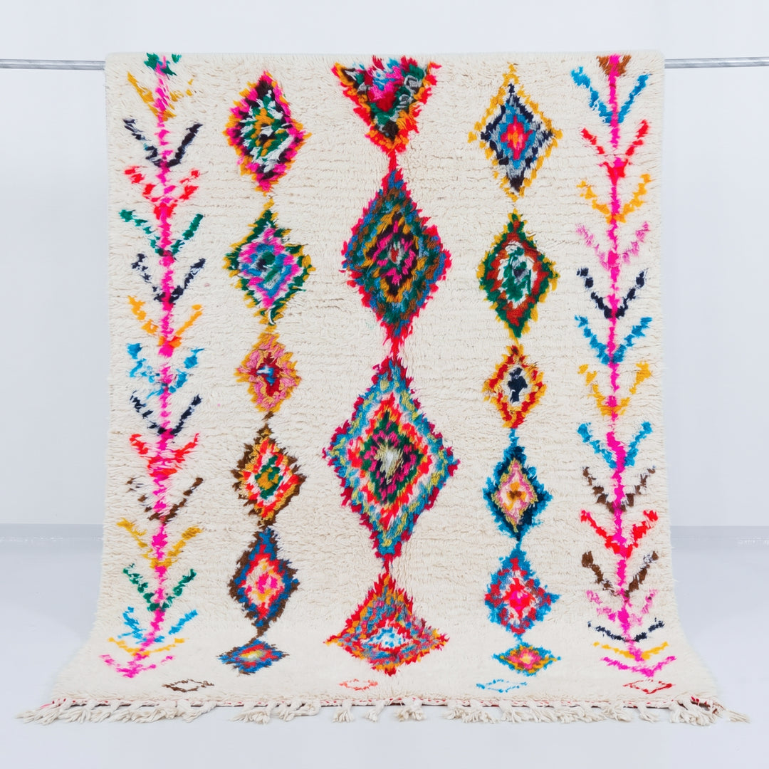 Custom Authentic Azilal Rug - Vibrant Geometric Diamonds &amp; Chevron Motif