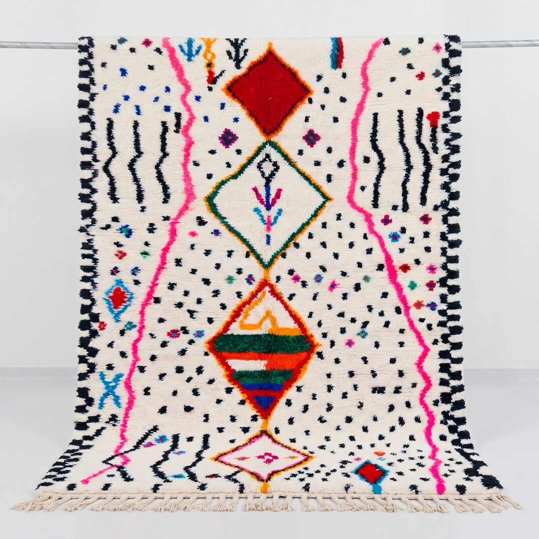 Custom Authentic Azilal Rug - Wavy Pink &amp; Checkerboard Border Motif