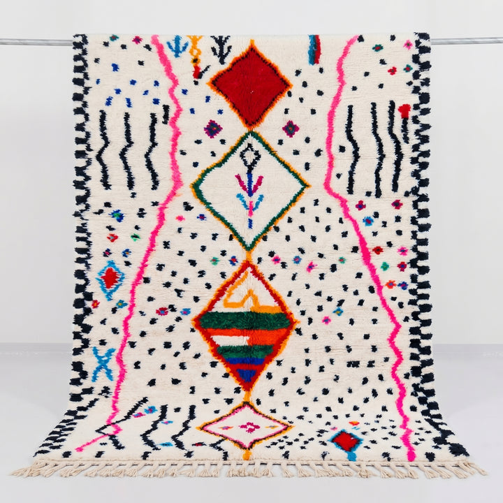 Custom Authentic Azilal Rug - Wavy Pink &amp; Checkerboard Border Motif
