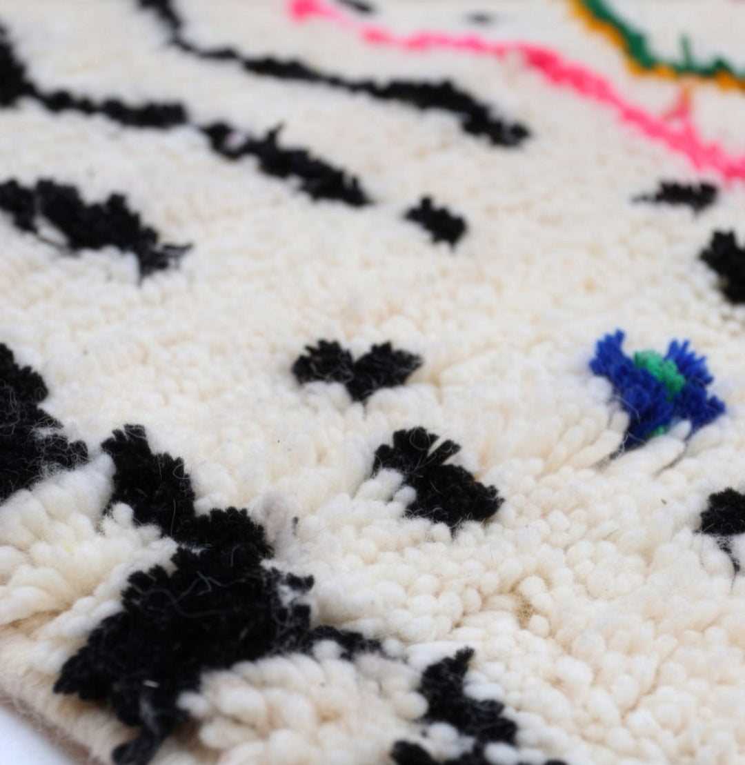 Custom Authentic Azilal Rug - Wavy Pink &amp; Checkerboard Border Motif