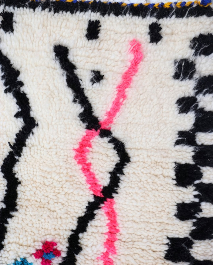 Custom Authentic Azilal Rug - Wavy Pink &amp; Checkerboard Border Motif