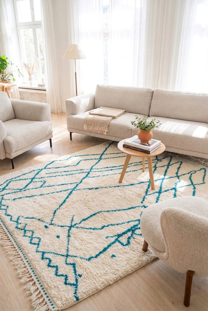 Authentic Custom Beni Ourain Rug |  Vibrant Teal Geometric