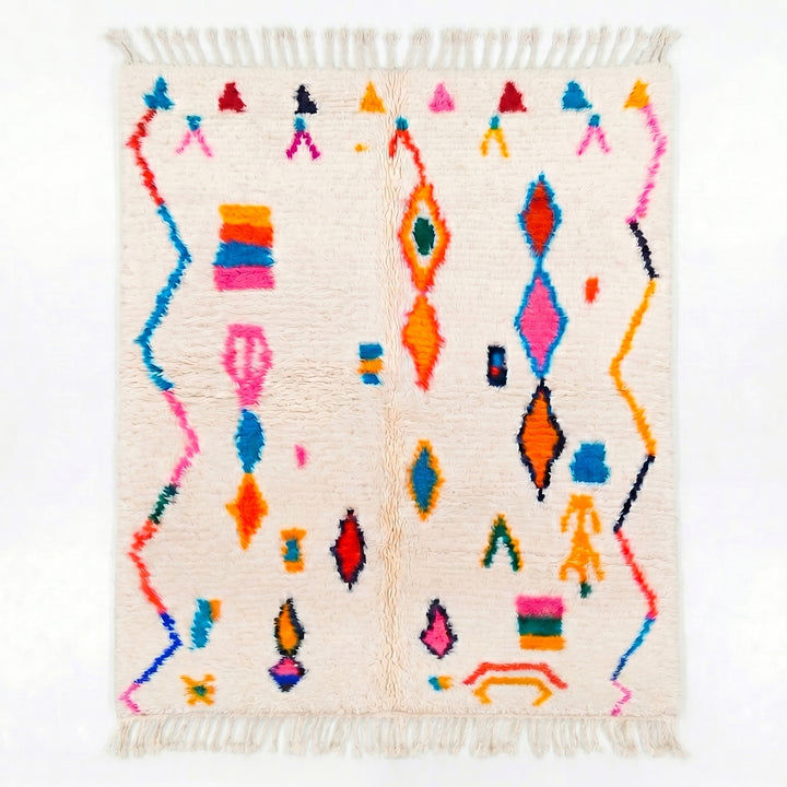 Custom Authentic Berber Azilal Rug - Vibrant Zigzag &amp; Diamond Motif