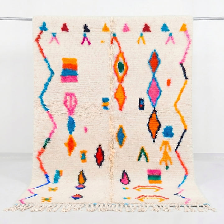 Custom Authentic Berber Azilal Rug - Vibrant Zigzag &amp; Diamond Motif