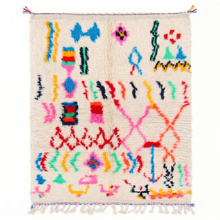 Custom Authentic Moroccan Azilal Rug – Vibrant Neon Geometric Shag