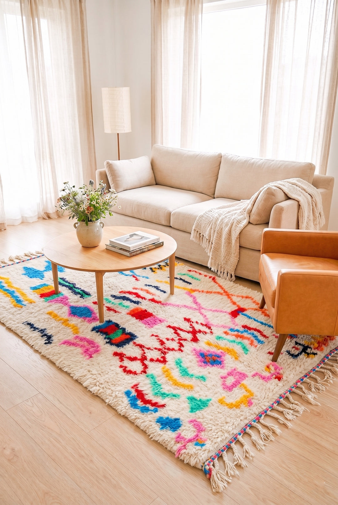 Custom Authentic Moroccan Azilal Rug – Vibrant Neon Geometric Shag
