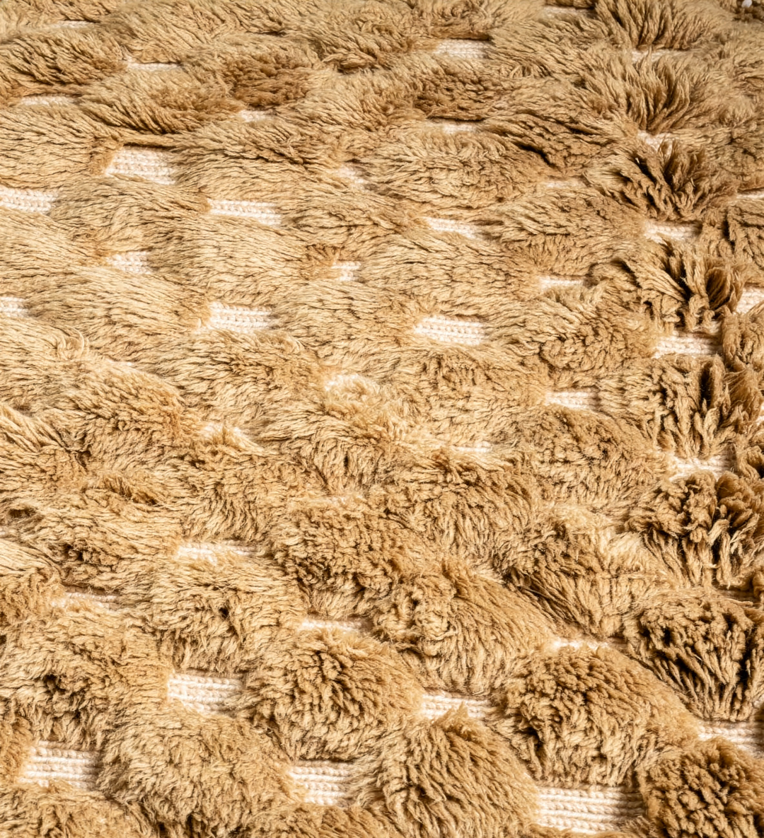 Custom Beni Mrirt Rug – 3D Textured Geometric in Camel &amp; Cream