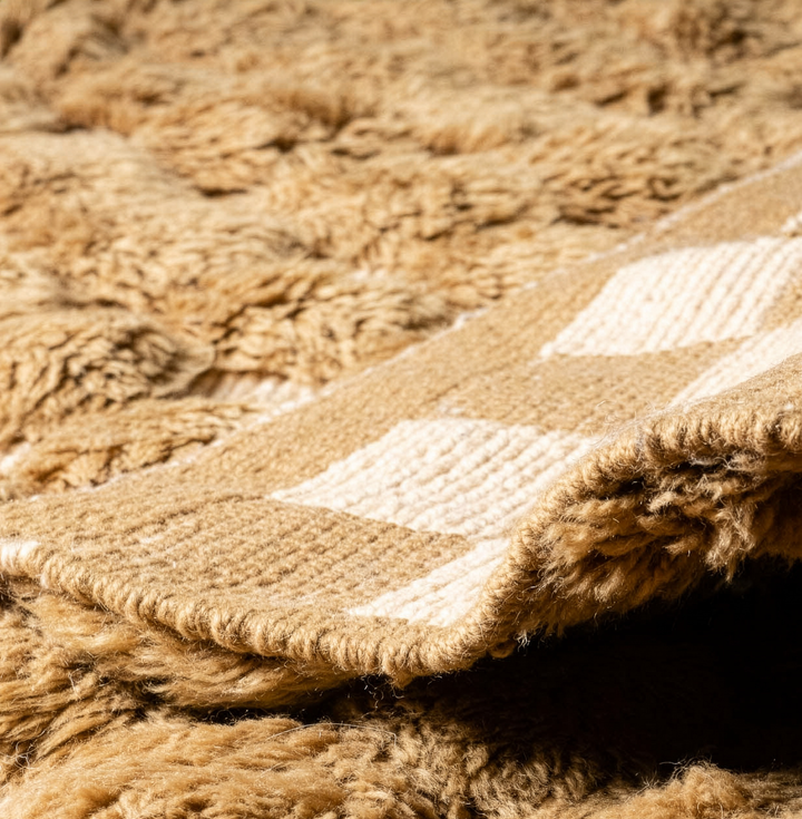 Custom Beni Mrirt Rug – 3D Textured Geometric in Camel &amp; Cream