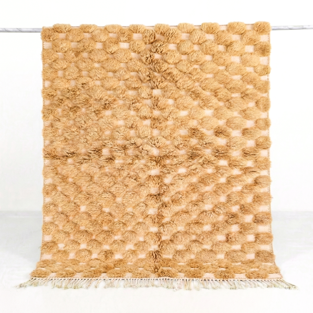 Custom Beni Mrirt Rug – 3D Textured Geometric in Camel &amp; Cream