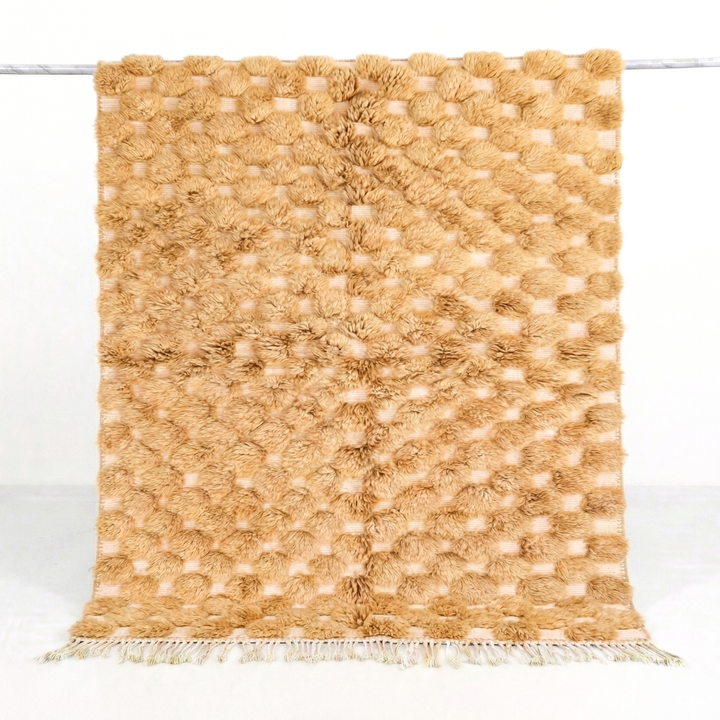 Custom Beni Mrirt Rug – 3D Textured Geometric in Camel &amp; Cream