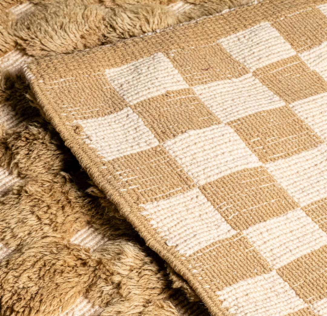 Custom Beni Mrirt Rug – 3D Textured Geometric in Camel &amp; Cream