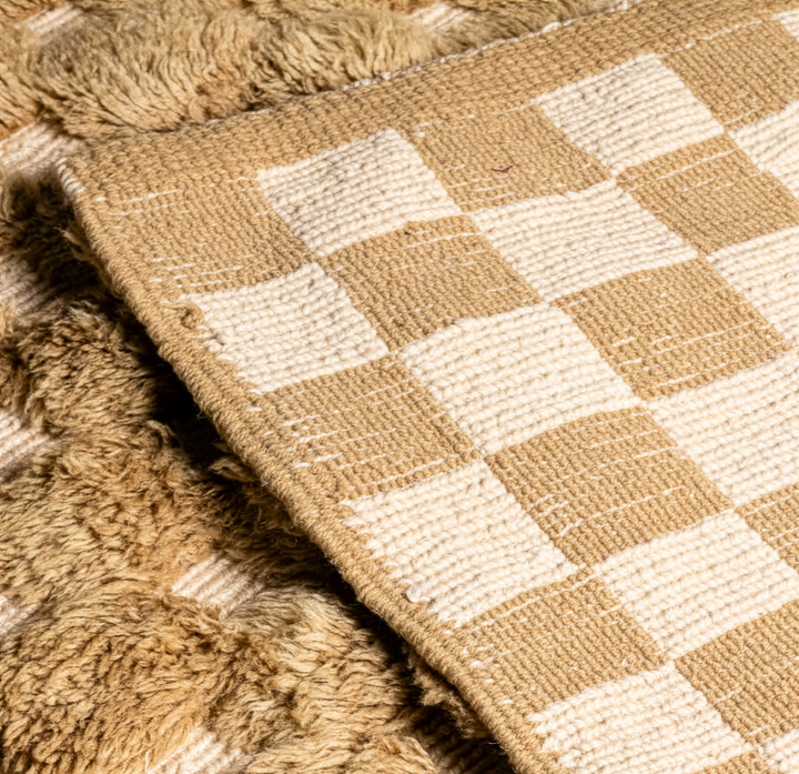 Custom Beni Mrirt Rug – 3D Textured Geometric in Camel &amp; Cream