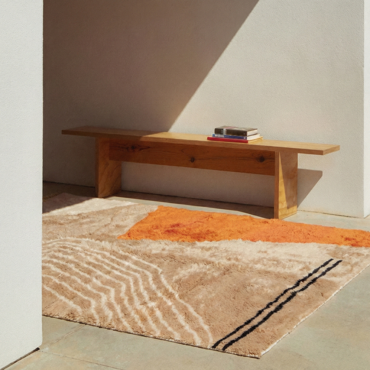 Custom Beni Mrirt Rug – Abstract Contour &amp; Colorblock in Beige &amp; Orange