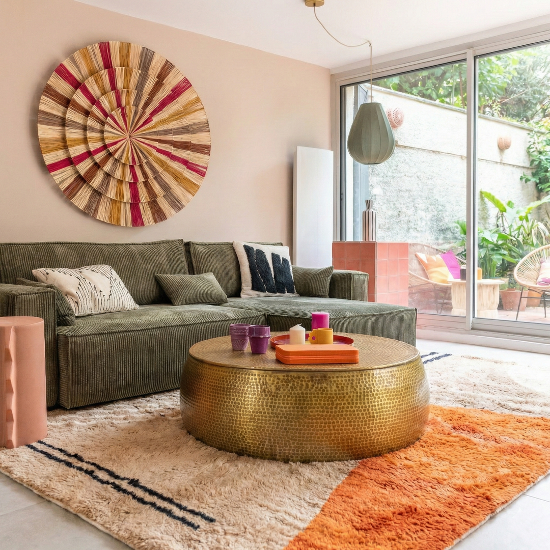Custom Beni Mrirt Rug – Abstract Contour &amp; Colorblock in Beige &amp; Orange