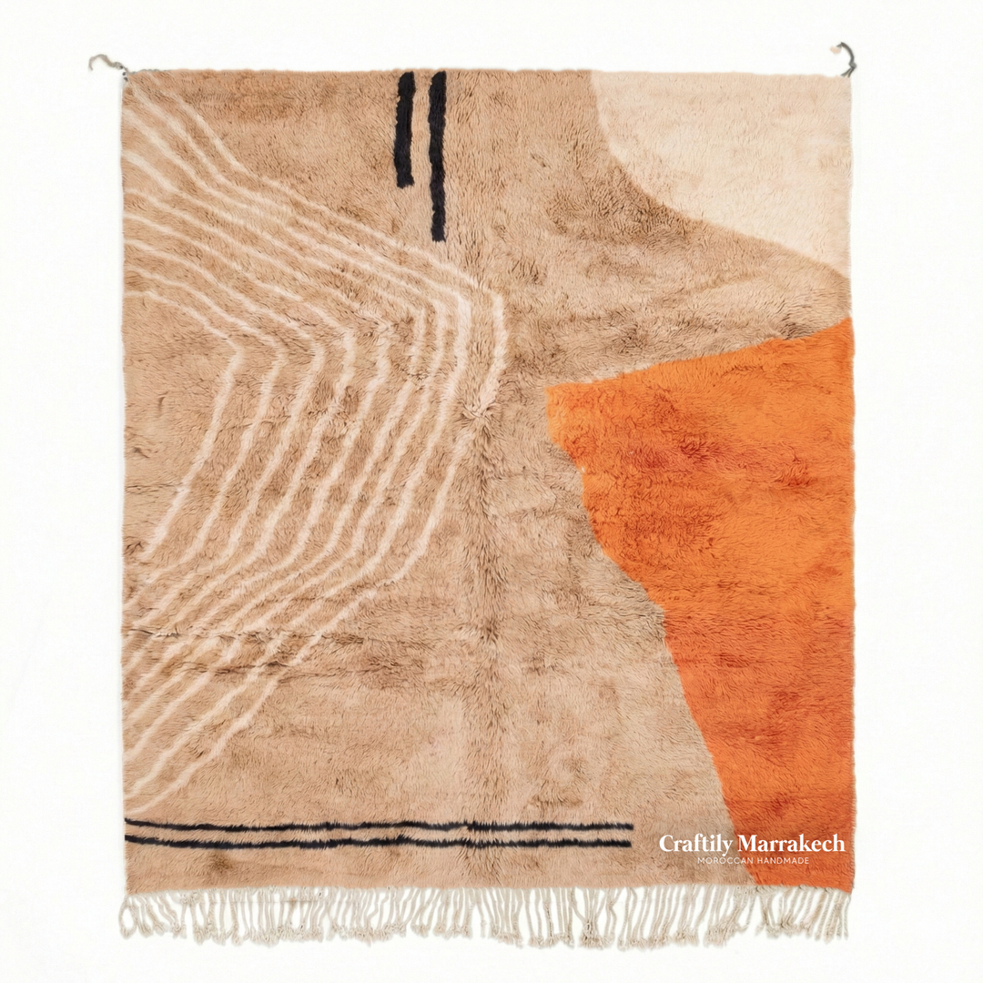 Custom Beni Mrirt Rug – Abstract Contour &amp; Colorblock in Beige &amp; Orange