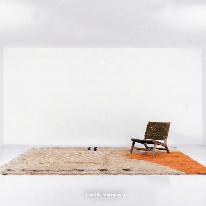 Custom Beni Mrirt Rug – Abstract Contour &amp; Colorblock in Beige &amp; Orange