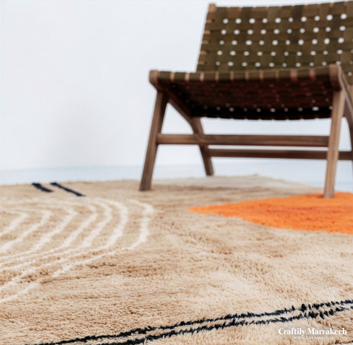 Custom Beni Mrirt Rug – Abstract Contour &amp; Colorblock in Beige &amp; Orange