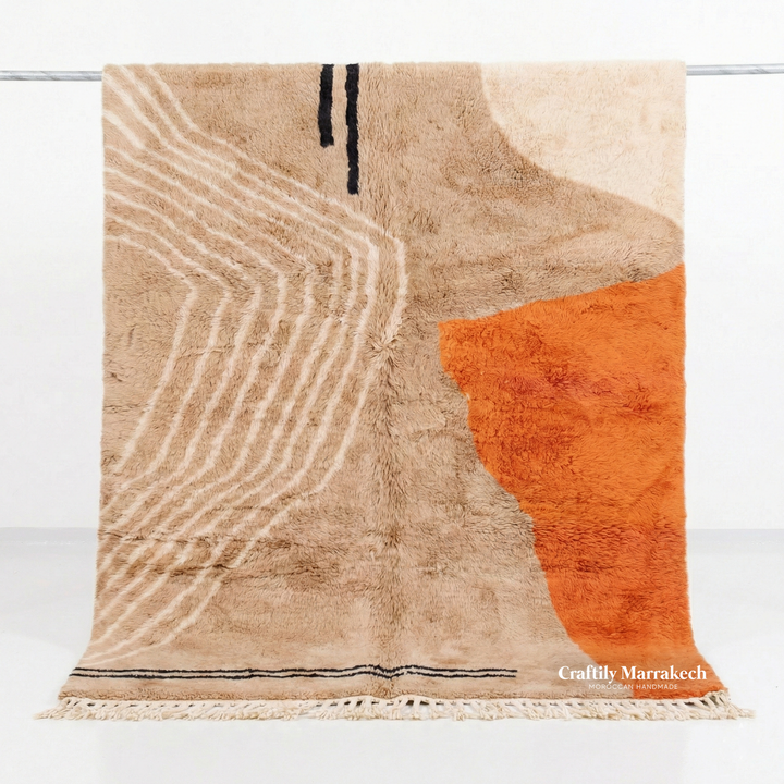 Custom Beni Mrirt Rug – Abstract Contour &amp; Colorblock in Beige &amp; Orange