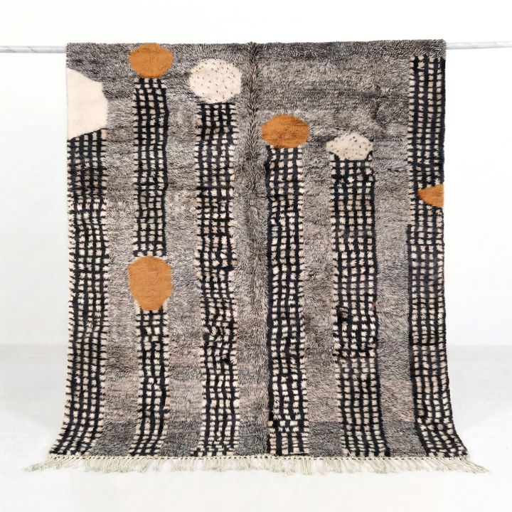 Custom Beni Mrirt Rug – Abstract Grey Geometric with Rust Accents