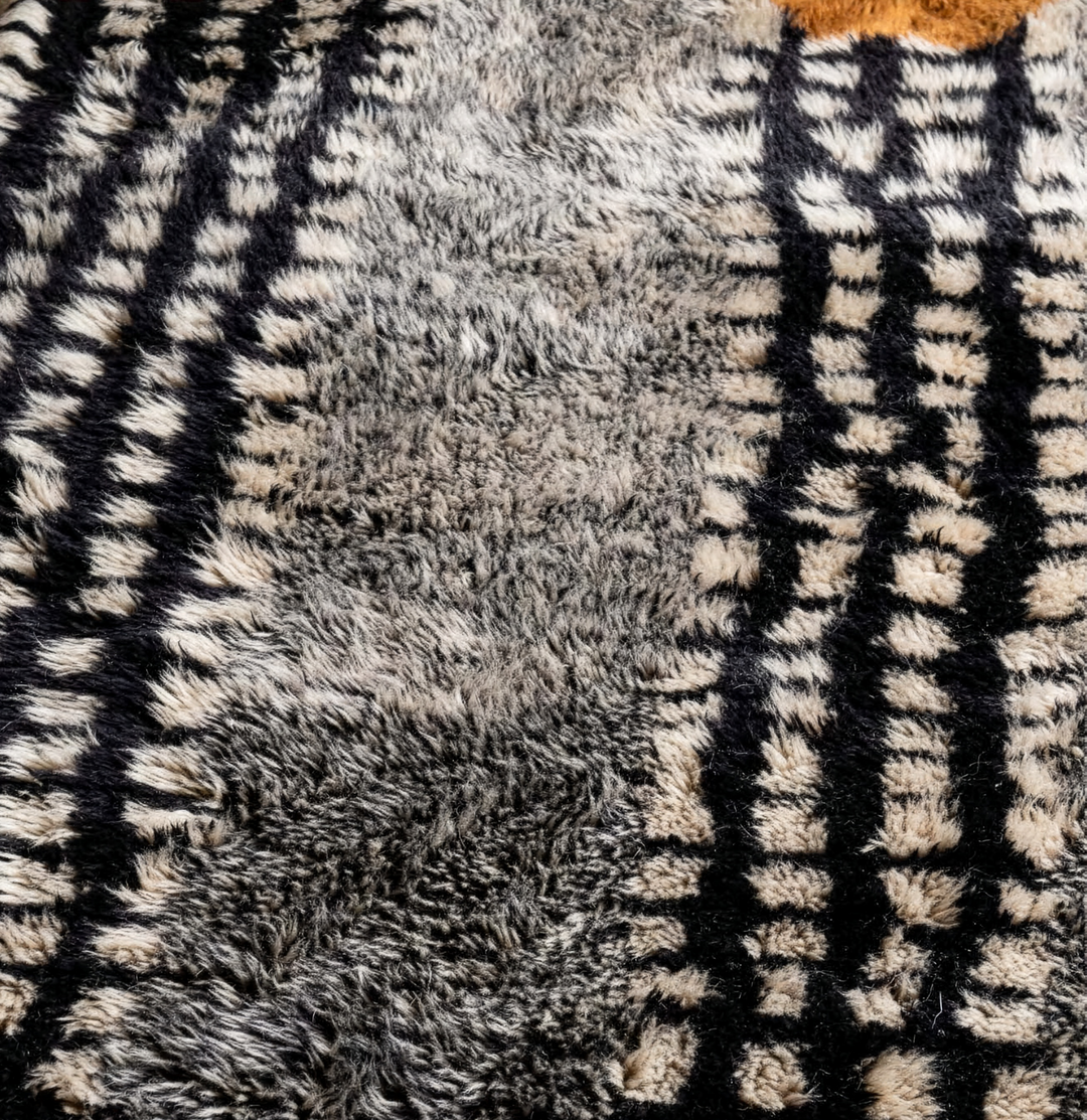 Custom Beni Mrirt Rug – Abstract Grey Geometric with Rust Accents