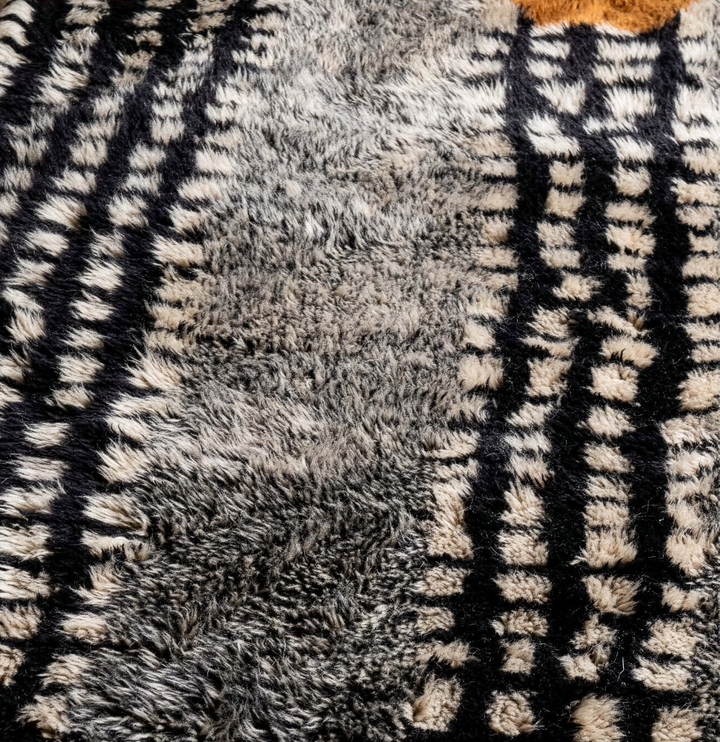 Custom Beni Mrirt Rug – Abstract Grey Geometric with Rust Accents