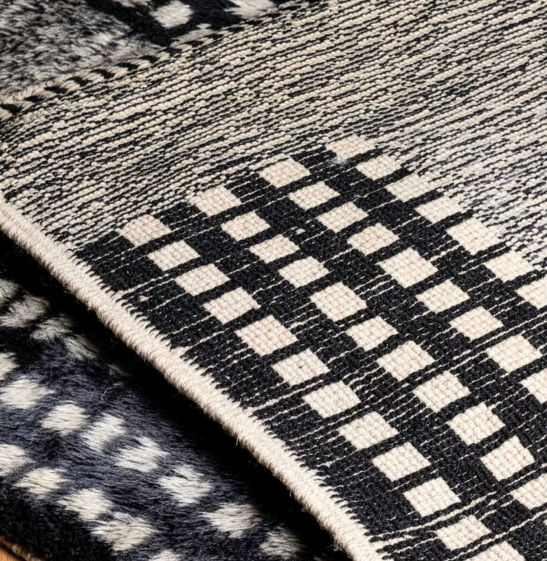 Custom Beni Mrirt Rug – Abstract Grey Geometric with Rust Accents