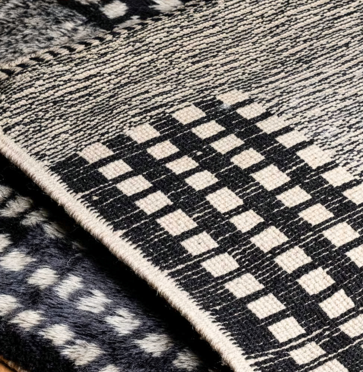 Custom Beni Mrirt Rug – Abstract Grey Geometric with Rust Accents