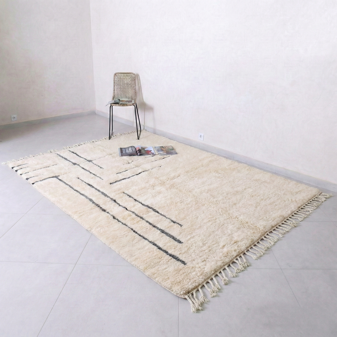 Custom Beni Mrirt Rug: Asymmetrical Linear Minimalist
