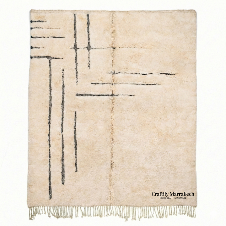 Custom Beni Mrirt Rug: Asymmetrical Linear Minimalist