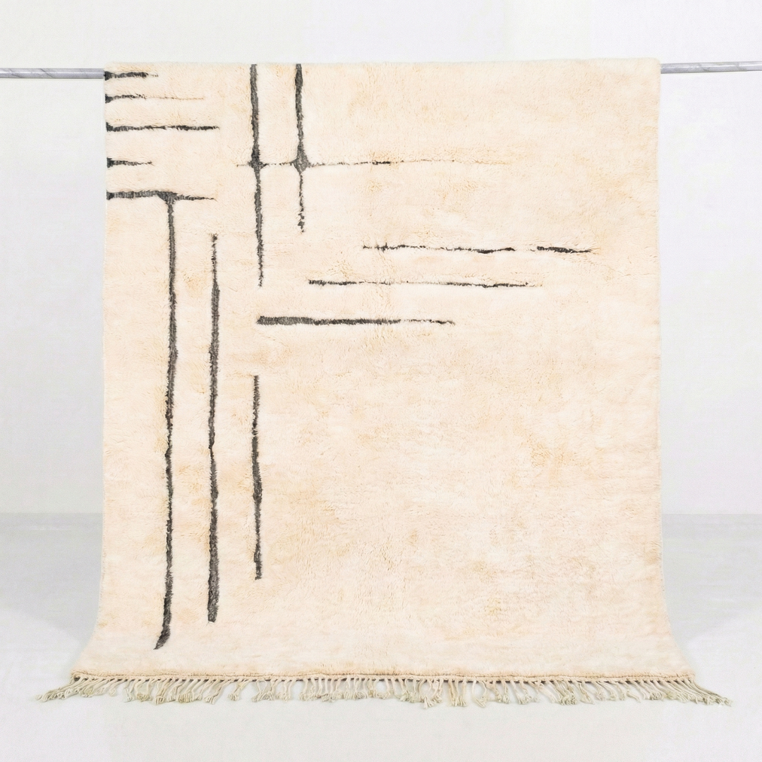 Custom Beni Mrirt Rug: Asymmetrical Linear Minimalist