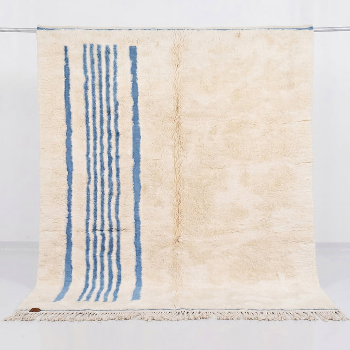 Custom Beni Mrirt Rug | Asymmetrical Tranquil Blue Stripe
