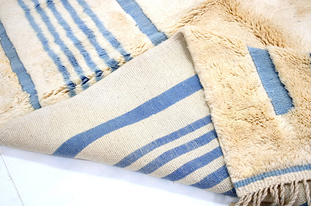 Custom Beni Mrirt Rug | Asymmetrical Tranquil Blue Stripe