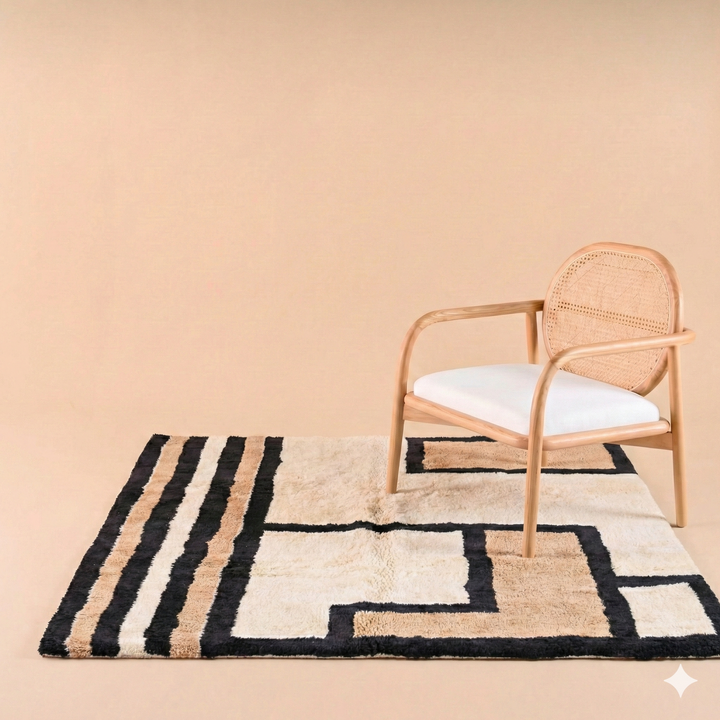 Custom Beni Mrirt Rug: Avant-Garde Asymmetrical Geometric