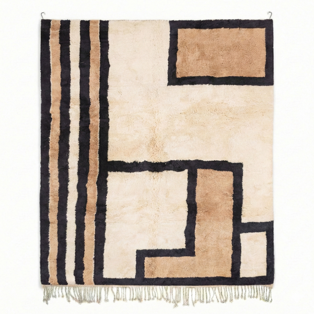 Custom Beni Mrirt Rug: Avant-Garde Asymmetrical Geometric
