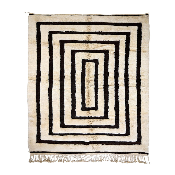 Tapis Beni Mrirt Sur Mesure | Géométrique Concentrique Noir et Crème
