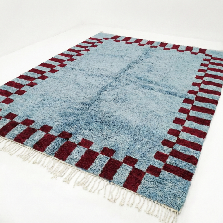 Custom Beni Mrirt Rug | Blue &amp; Burgundy Checkered Beni Mrirt