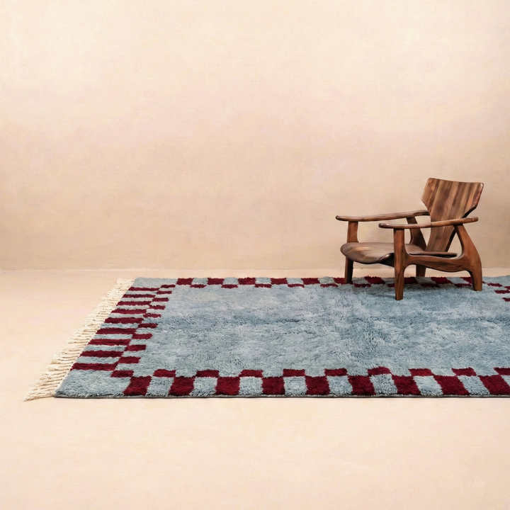 Custom Beni Mrirt Rug | Blue &amp; Burgundy Checkered Beni Mrirt