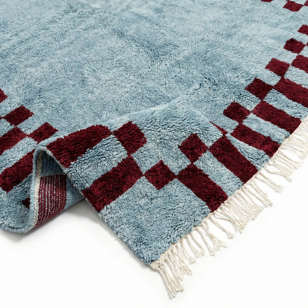 Custom Beni Mrirt Rug | Blue &amp; Burgundy Checkered Beni Mrirt